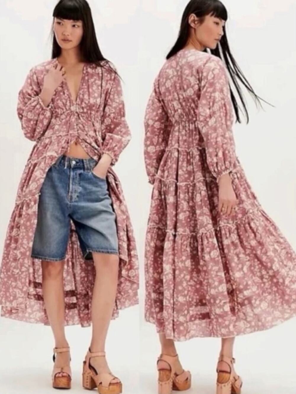 Free People Ethereal Dainty Cottage Pappiet Midi Dress Rose Maxi Top Size XL